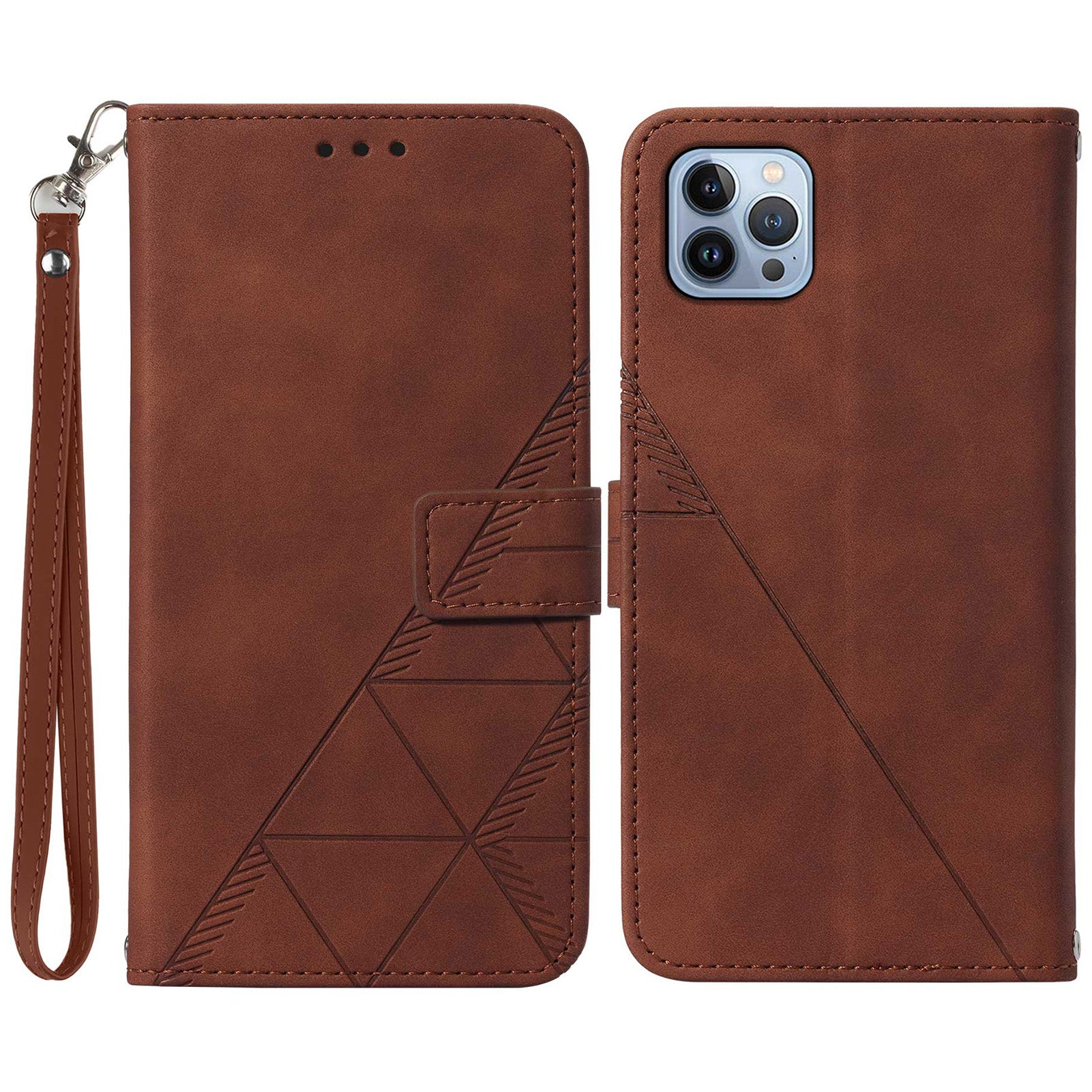 YB Imprinting Series-1 for iPhone 15 Pro Wallet Stand Leather Phone Cover Imprinted Phone Case with Hand Strap - Brown YB Imprinting Series-1 for iPhone 15 Pro Wallet Stand Leather Phone Cover Imprinted Phone Case with Hand Strap - Brown